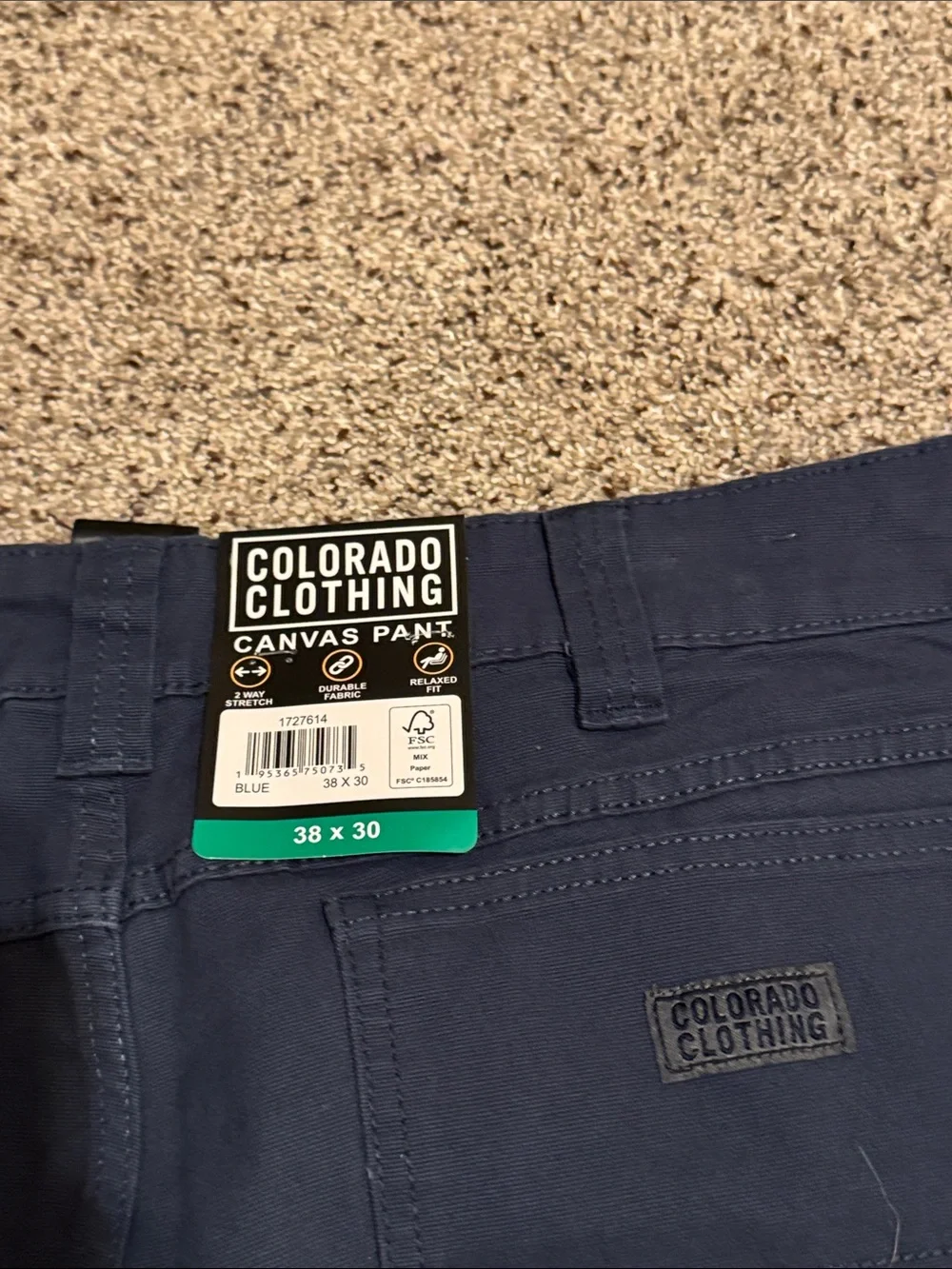 Colorado Clothing Men's Navy Blue Relaxed Fit Canvas Pants size 38x30 (NWT)